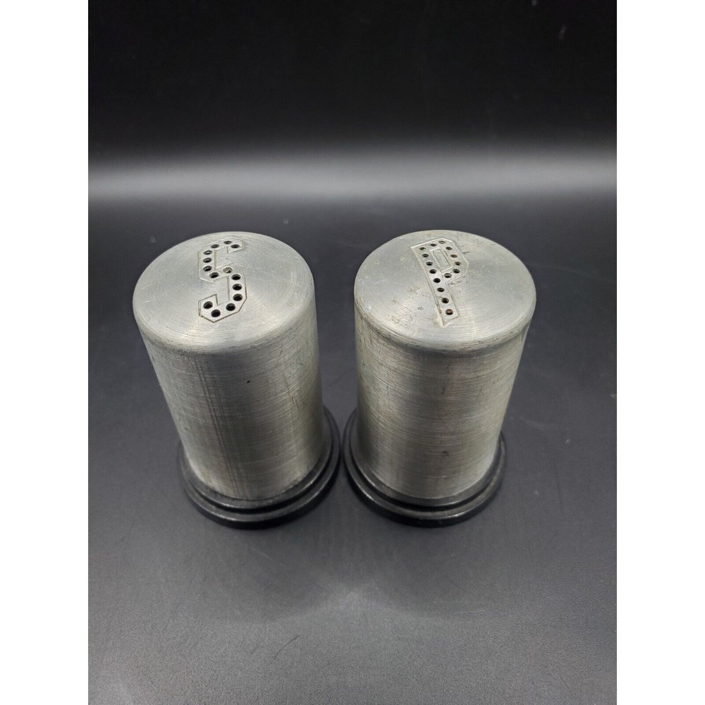 Vintage Aluminum Salt And Pepper Shakers With Black Base Made In USA Minimalist
